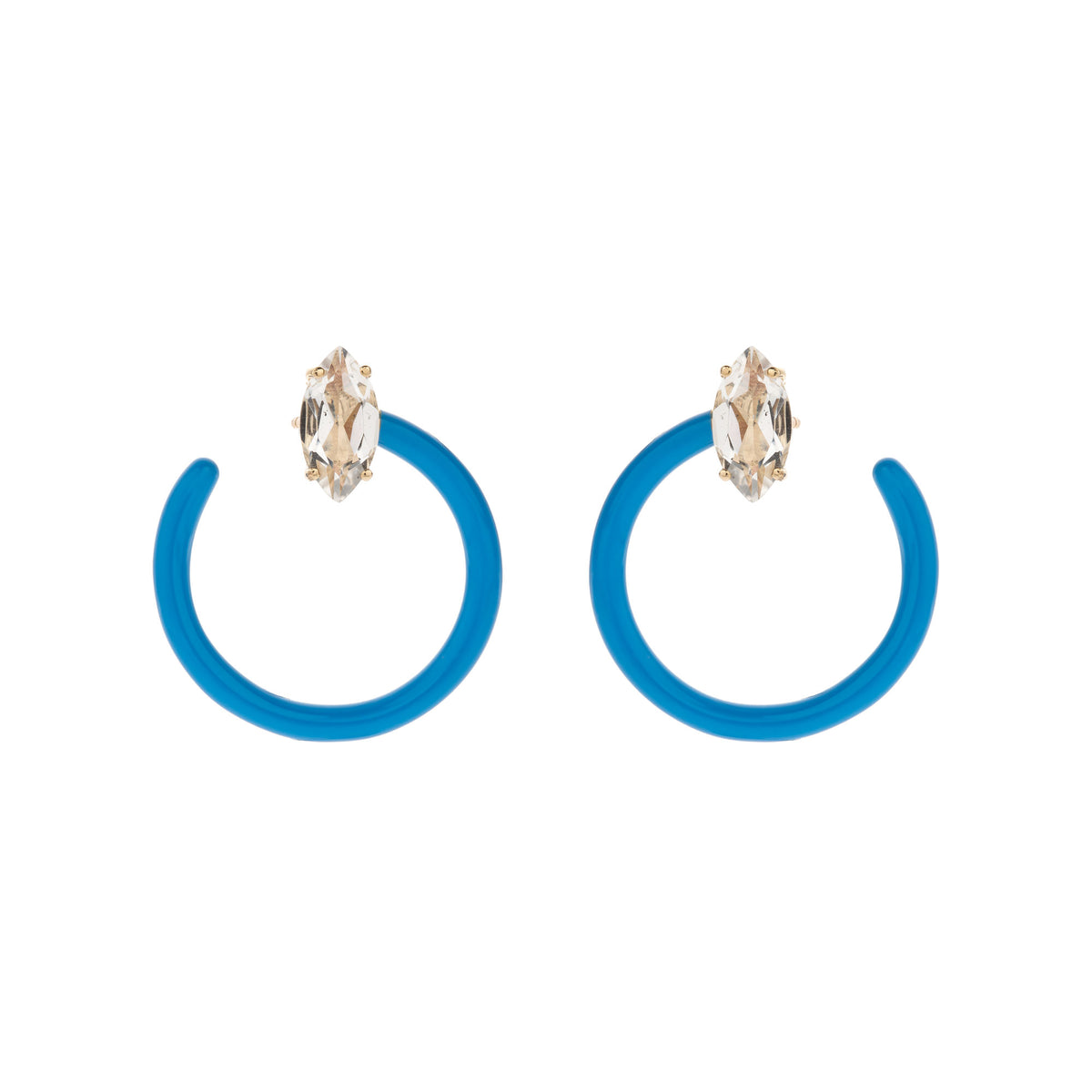 Small Tendril Circle 9K Gold Hoops w. Crystal