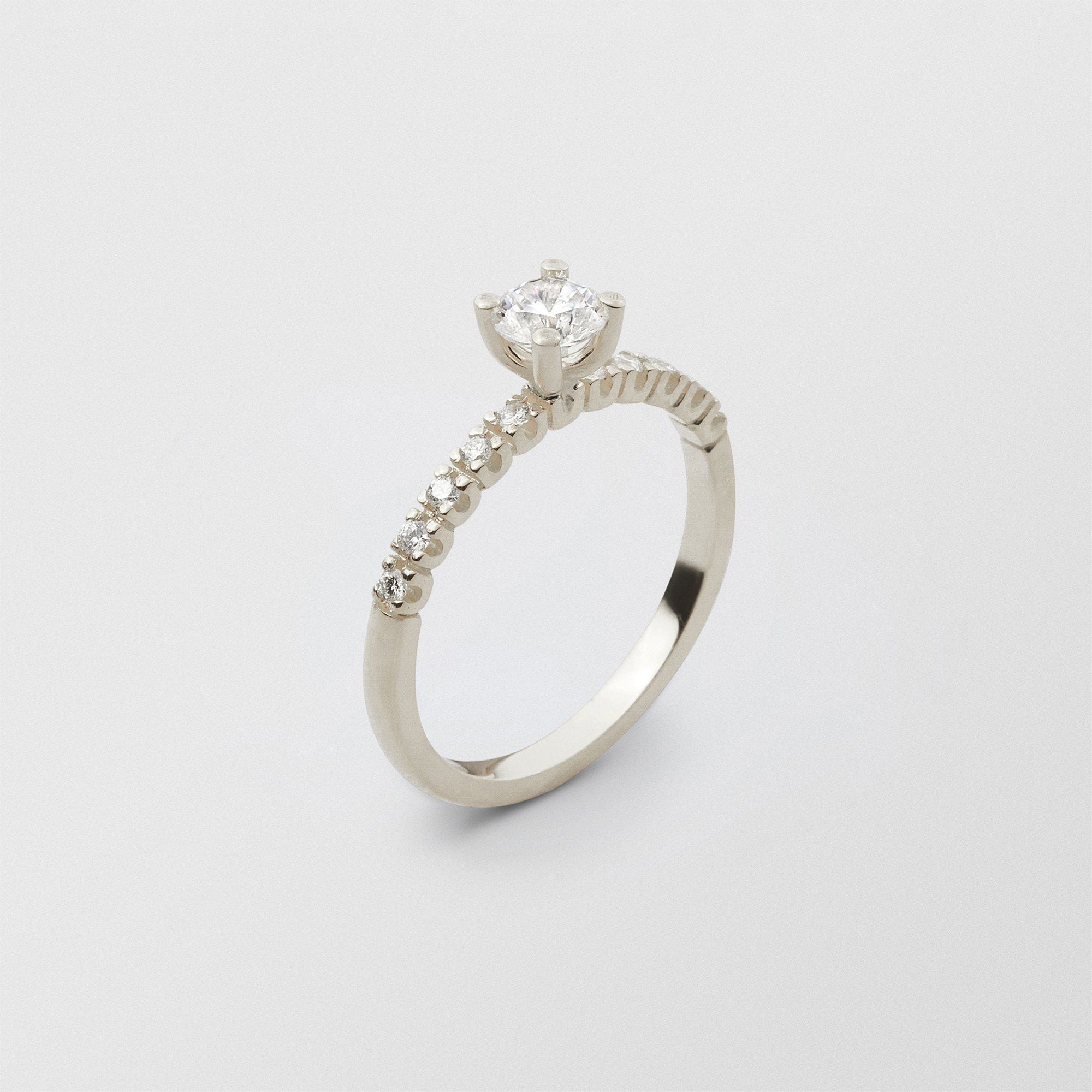 Soft Solitaire 18K Whitegold Ring w. 0.50 ct and 0.015ct Diamonds