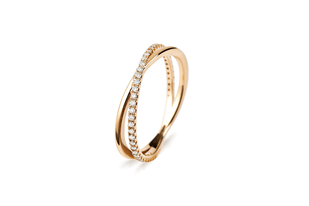 Crossover 14K eller 18K Guld Ring m. Lab-Grown Diamanter