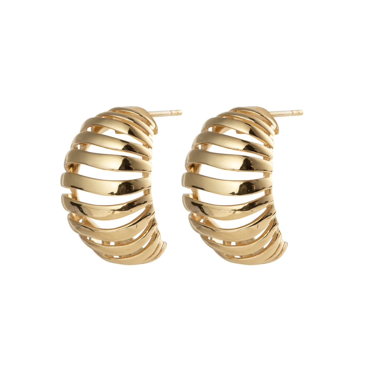 Ribbed Large Gold Vermeil Earrings