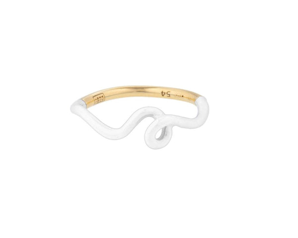 Wave 9K Gold Ring w. White Enamel