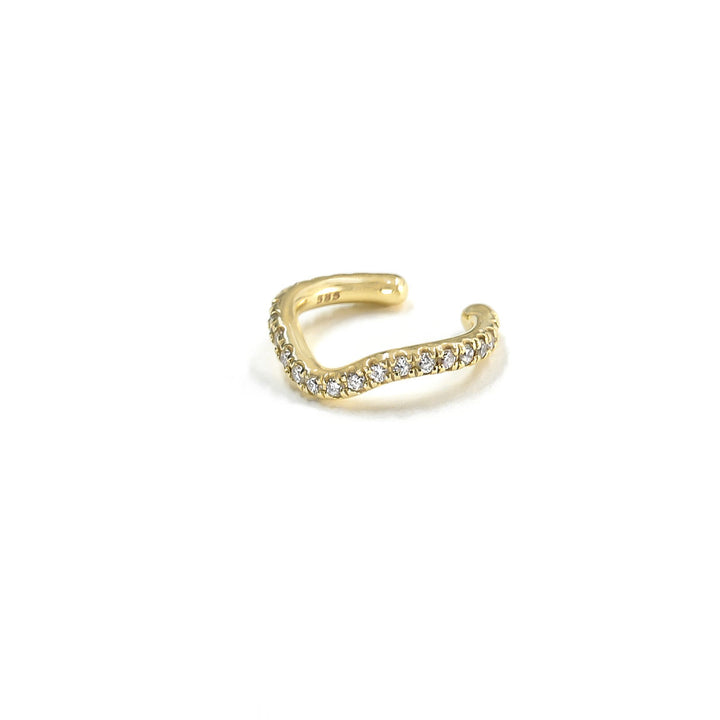 Wave 14K Gold Ear Cuff w. Diamonds