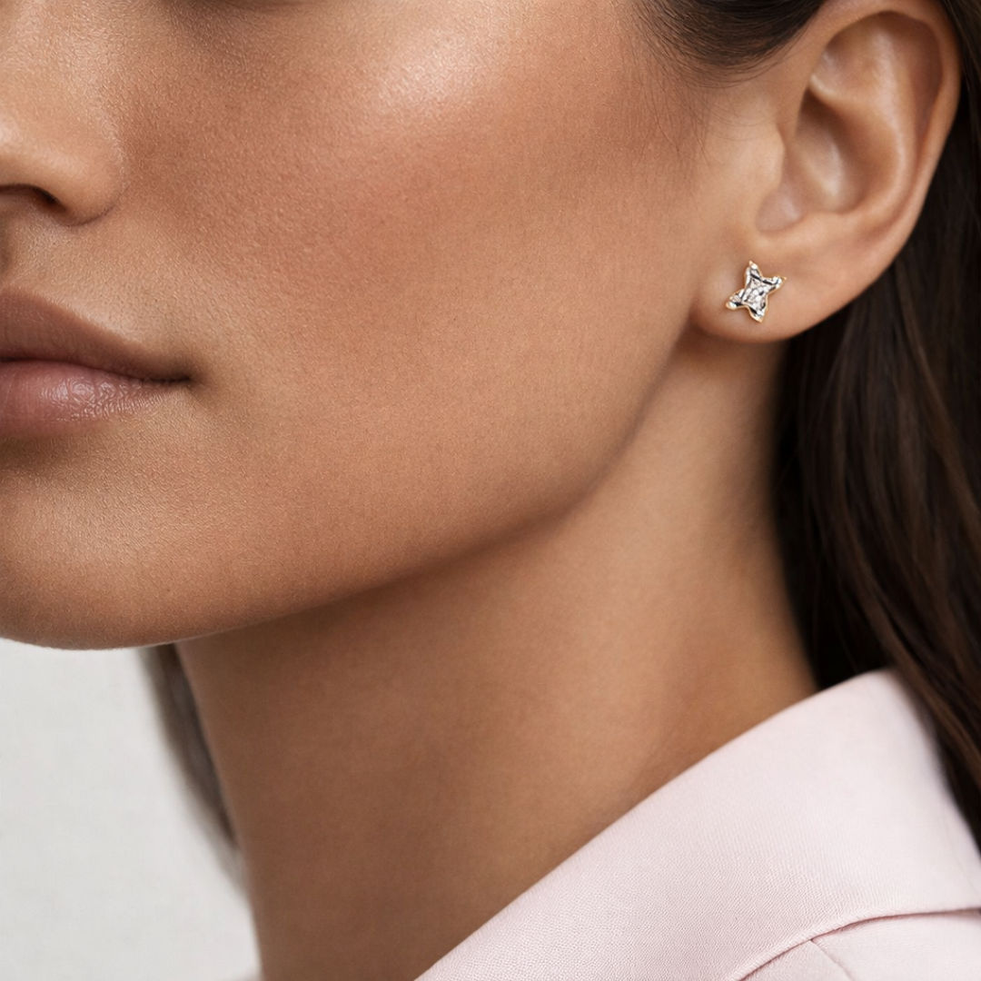 Alphabet Initial X 18K Gold, Whitegold or Rosegold Stud Earrings w. Solitaire Lab-Grown Diamond