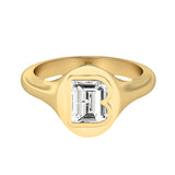 Alphabet 18K Gold Initial B Signet Ring w. Solitaire Lab-Grown Diamond