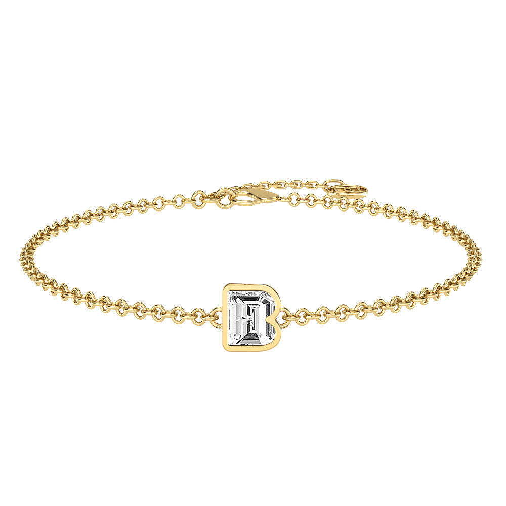 Alphabet Initial B 18K Gold, Rosegold or Whitegold Bracelet w. Solitaire Lab-Grown Diamond