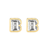 Alphabet Initial B 18K Gold, Whitegold or Rosegold Stud Earrings w. Solitaire Lab-Grown Diamond