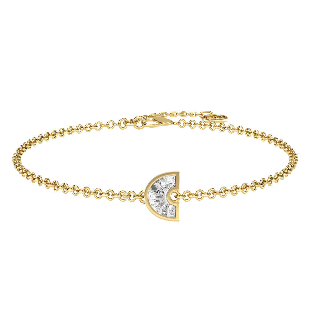 Alphabet Initial C 18K Gold, Rosegold or Whitegold Bracelet w. Solitaire Lab-Grown Diamond