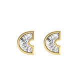 Alphabet Initial C 18K Gold, Whitegold or Rosegold Stud Earrings w. Solitaire Lab-Grown Diamond