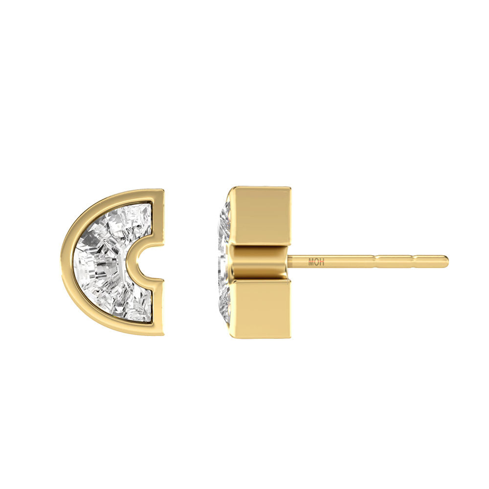 Alphabet Initial C 18K Gold, Whitegold or Rosegold Stud Earrings w. Solitaire Lab-Grown Diamond
