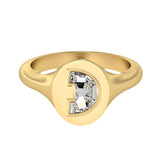 Alphabet 18K Gold Initial D Signet Ring w. Solitaire Lab-Grown Diamond