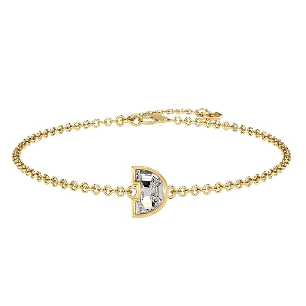 Alphabet Initial D 18K Gold, Rosegold or Whitegold Bracelet w. Solitaire Lab-Grown Diamond