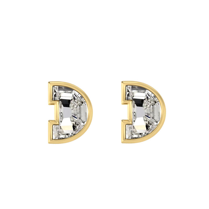 Alphabet Initial D 18K Gold, Whitegold or Rosegold Stud Earrings w. Solitaire Lab-Grown Diamond