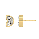 Alphabet Initial D 18K Gold, Whitegold or Rosegold Stud Earrings w. Solitaire Lab-Grown Diamond
