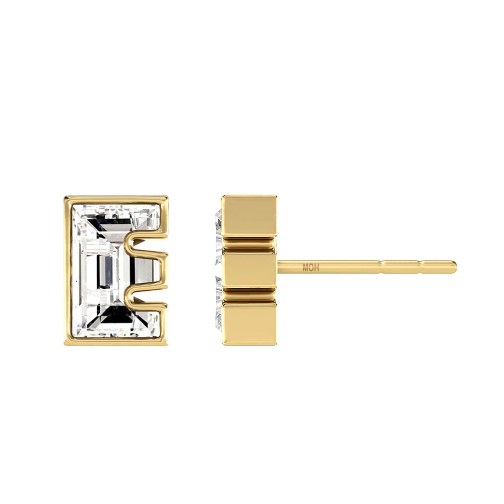 Alfabet Bogstav E 18K Guld, Hvidguld eller Rosaguld Ørestikker m. Solitaire Lab-Grown Diamant