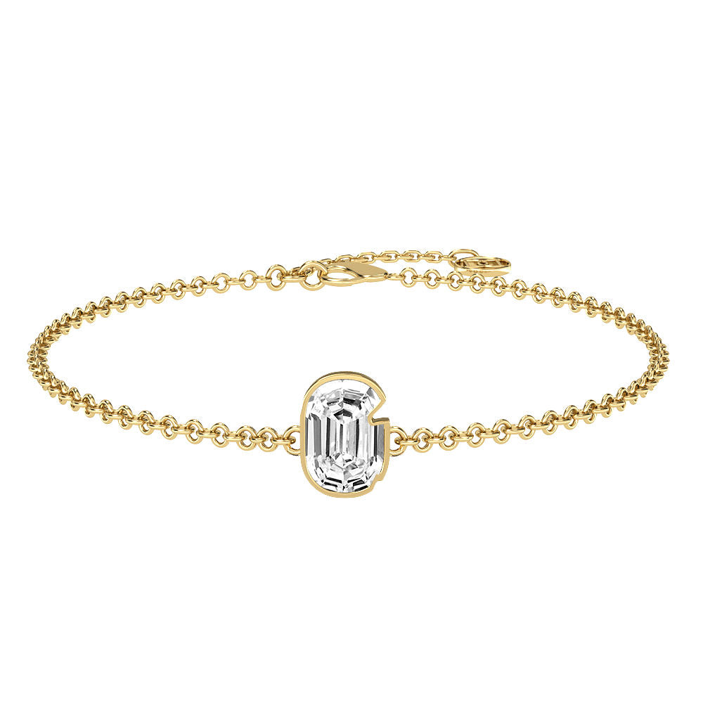 Alphabet Initial G 18K Gold, Rosegold or Whitegold Bracelet w. Solitaire Lab-Grown Diamond