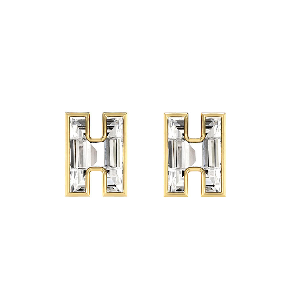 Alphabet Initial H 18K Gold, Whitegold or Rosegold Stud Earrings w. Solitaire Lab-Grown Diamond