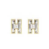 Alphabet Initial H 18K Gold, Whitegold or Rosegold Stud Earrings w. Solitaire Lab-Grown Diamond
