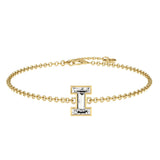 Alphabet Initial I 18K Gold, Rosegold or Whitegold Bracelet w. Solitaire Lab-Grown Diamond