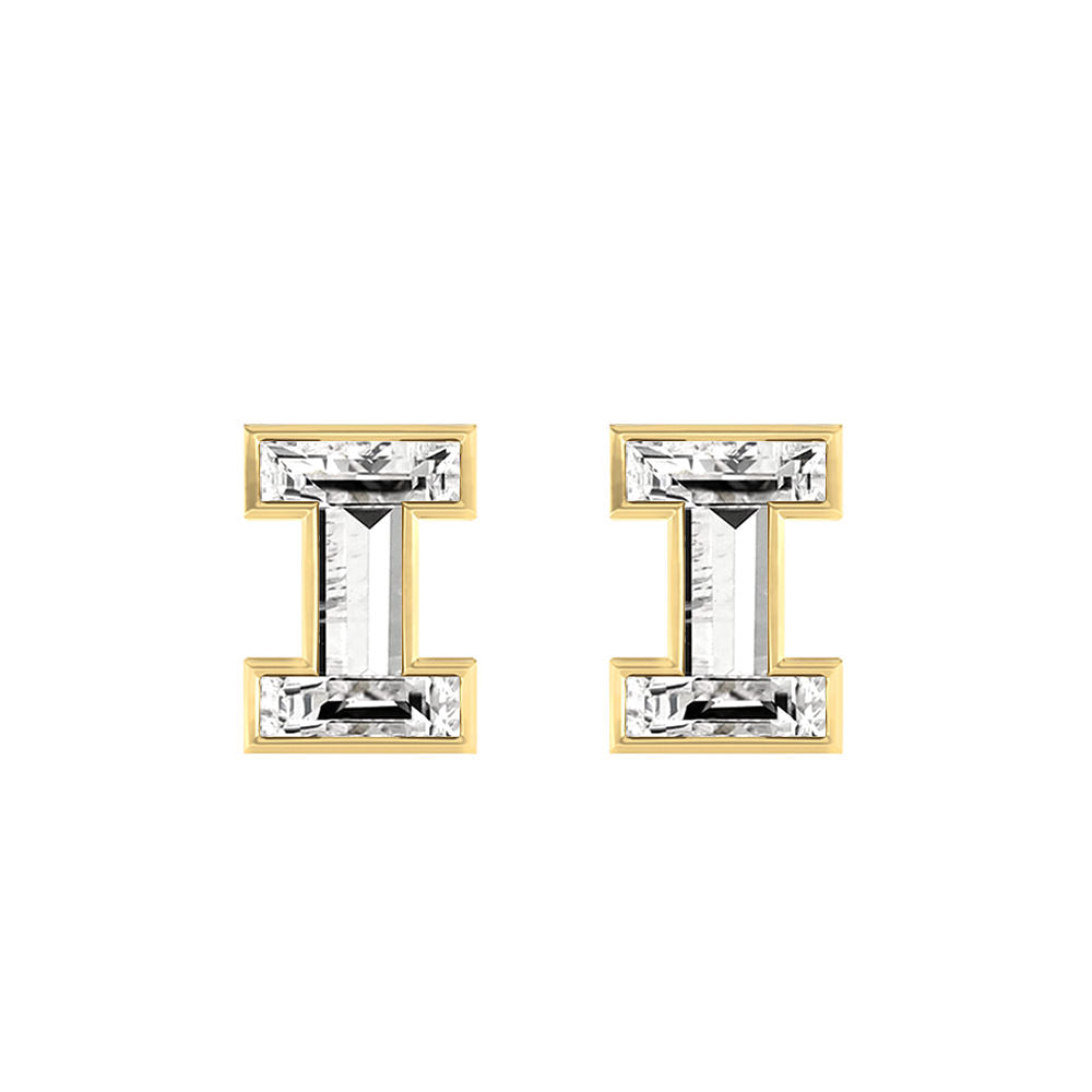 Alfabet Bogstav I 18K Guld, Hvidguld eller Rosaguld Ørestikker m. Solitaire Lab-Grown Diamant