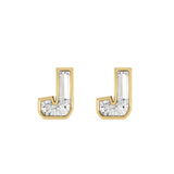 Alfabet Bogstav J 18K Guld, Hvidguld eller Rosaguld Ørestikker m. Solitaire Lab-Grown Diamant