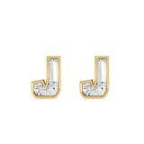 Alphabet Initial J 18K Gold, Whitegold or Rosegold Stud Earrings w. Solitaire Lab-Grown Diamond