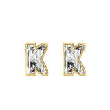 Alphabet Initial K 18K Gold, Whitegold or Rosegold Stud Earrings w. Solitaire Lab-Grown Diamond