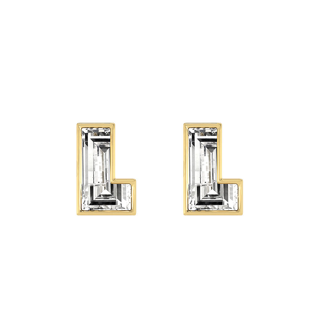 Alfabet Bogstav L 18K Guld, Hvidguld eller Rosaguld Ørestikker m. Solitaire Lab-Grown Diamant