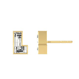 Alphabet Initial L 18K Gold, Whitegold or Rosegold Stud Earrings w. Solitaire Lab-Grown Diamond