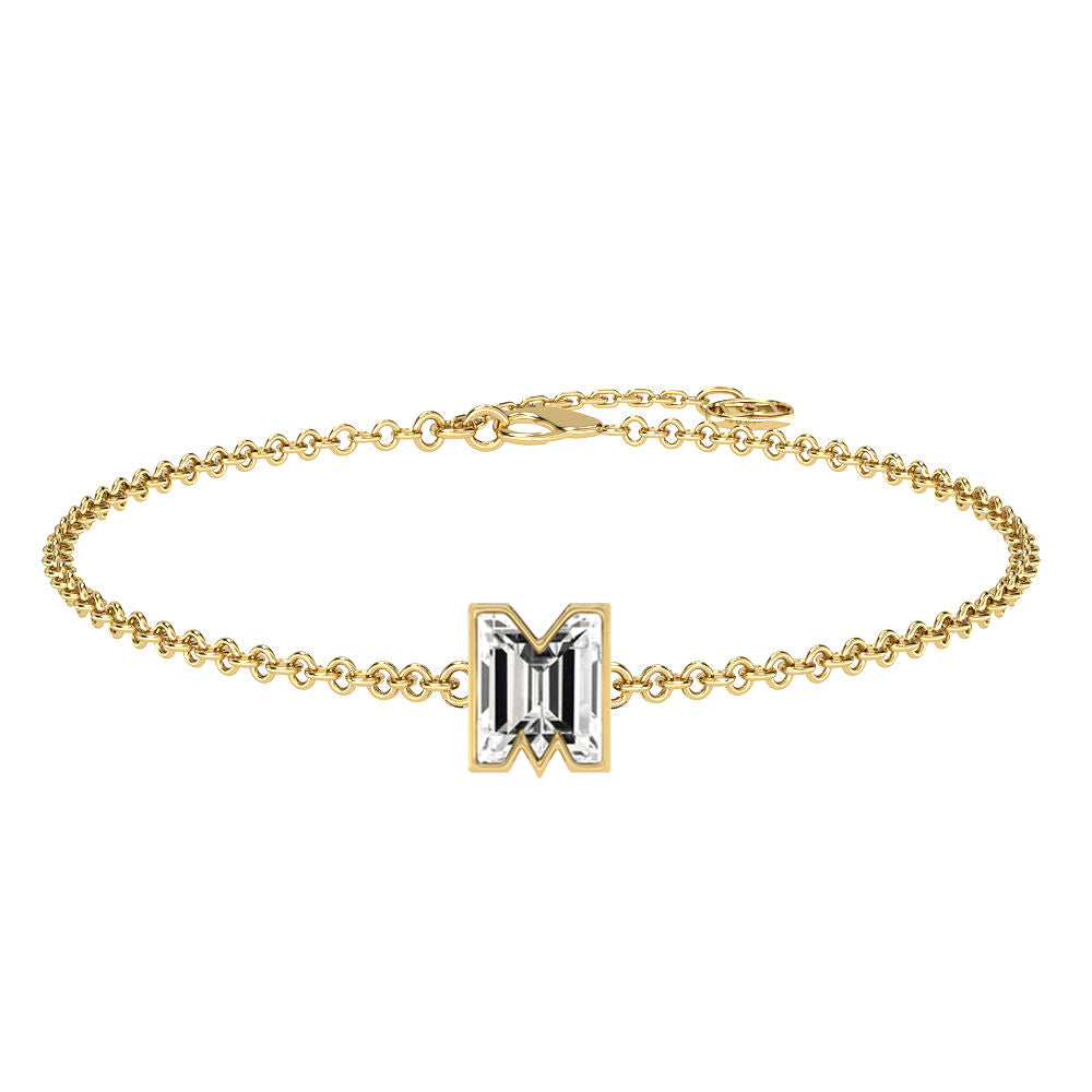 Alphabet Initial M 18K Gold, Rosegold or Whitegold Bracelet w. Solitaire Lab-Grown Diamond