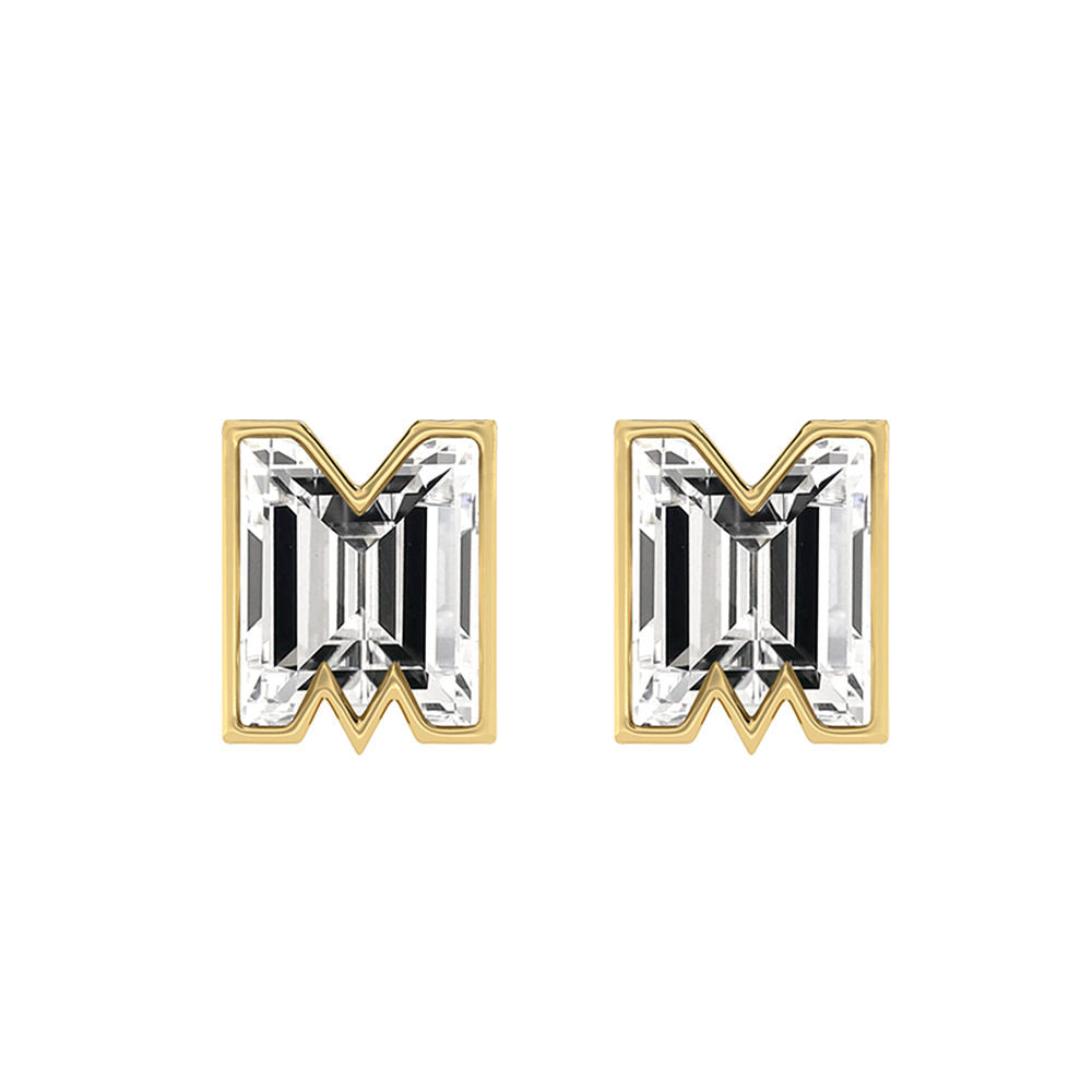 Alfabet Bogstav M 18K Guld, Hvidguld eller Rosaguld Ørestikker m. Solitaire Lab-Grown Diamant