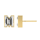 Alphabet Initial M 18K Gold, Whitegold or Rosegold Stud Earrings w. Solitaire Lab-Grown Diamond