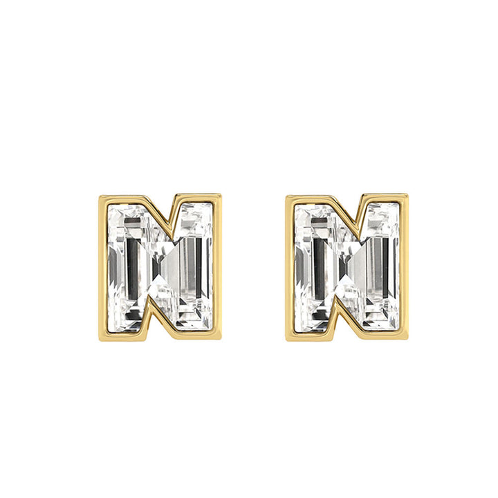 Alphabet Initial N 18K Gold, Whitegold or Rosegold Stud Earrings w. Solitaire Lab-Grown Diamond
