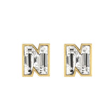 Alphabet Initial N 18K Gold, Whitegold or Rosegold Stud Earrings w. Solitaire Lab-Grown Diamond