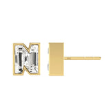 Alphabet Initial N 18K Gold, Whitegold or Rosegold Stud Earrings w. Solitaire Lab-Grown Diamond