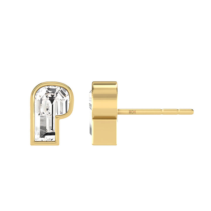 Alphabet Initial P 18K Gold, Whitegold or Rosegold Stud Earrings w. Solitaire Lab-Grown Diamond