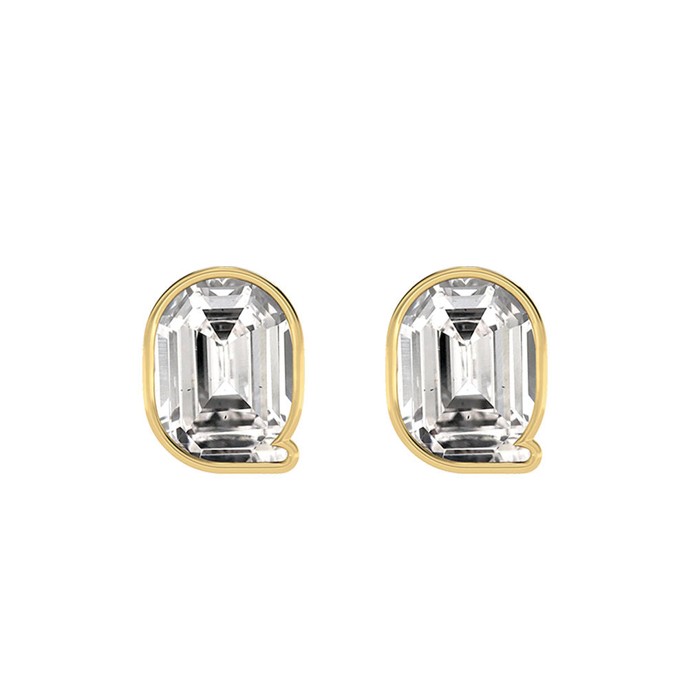 Alfabet Bogstav Q 18K Guld, Hvidguld eller Rosaguld Ørestikker m. Solitaire Lab-Grown Diamant