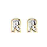 Alfabet Bogstav R 18K Guld, Hvidguld eller Rosaguld Ørestikker m. Solitaire Lab-Grown Diamant