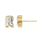 Alfabet Bogstav R 18K Guld, Hvidguld eller Rosaguld Ørestikker m. Solitaire Lab-Grown Diamant