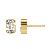 Alphabet Initial S 18K Gold, Whitegold or Rosegold Stud Earrings w. Solitaire Lab-Grown Diamond