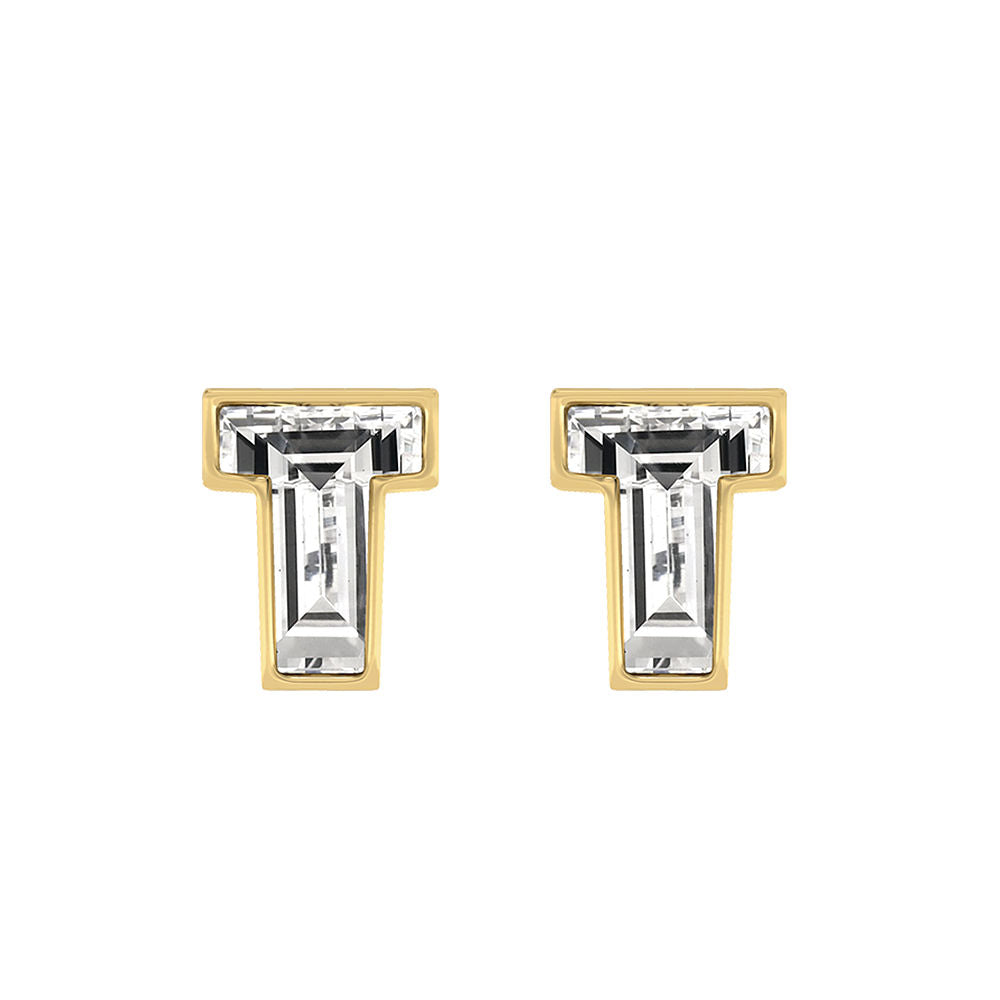 Alfabet Bogstav T 18K Guld, Hvidguld eller Rosaguld Ørestikker m. Solitaire Lab-Grown Diamant