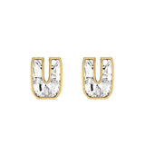 Alfabet Bogstav U 18K Guld, Hvidguld eller Rosaguld Ørestikker m. Solitaire Lab-Grown Diamant