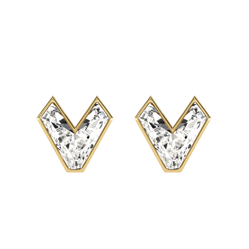 Alfabet Bogstav V 18K Guld, Hvidguld eller Rosaguld Ørestikker m. Solitaire Lab-Grown Diamant