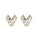 Alfabet Bogstav V 18K Guld, Hvidguld eller Rosaguld Ørestikker m. Solitaire Lab-Grown Diamant