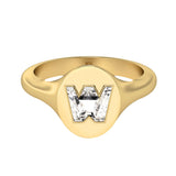 Alphabet 18K Gold Initial W Signet Ring w. Solitaire Lab-Grown Diamond