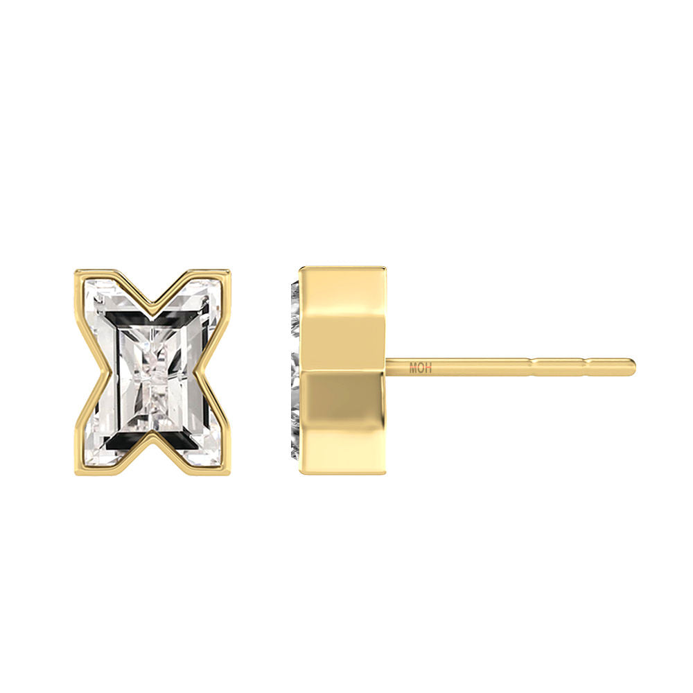 Alphabet Initial X 18K Gold, Whitegold or Rosegold Stud Earrings w. Solitaire Lab-Grown Diamond