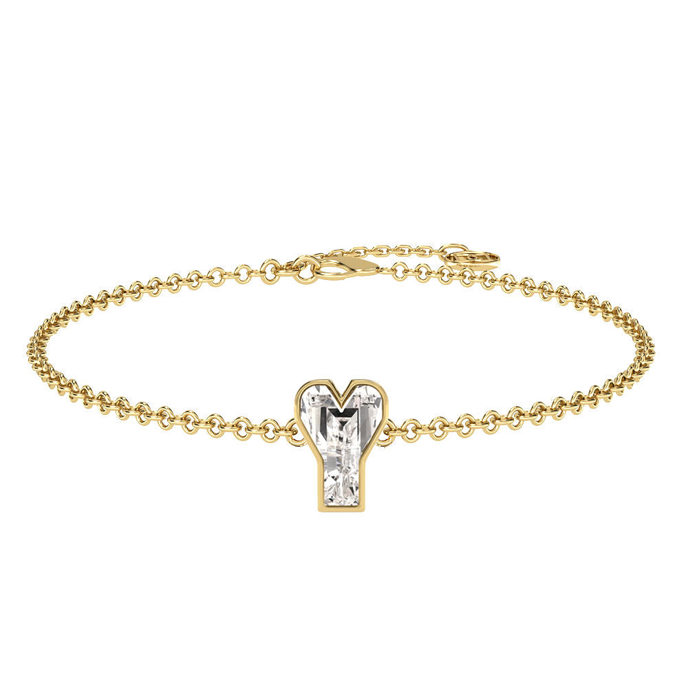 Alphabet Initial Y 18K Gold, Rosegold or Whitegold Bracelet w. Solitaire Lab-Grown Diamond