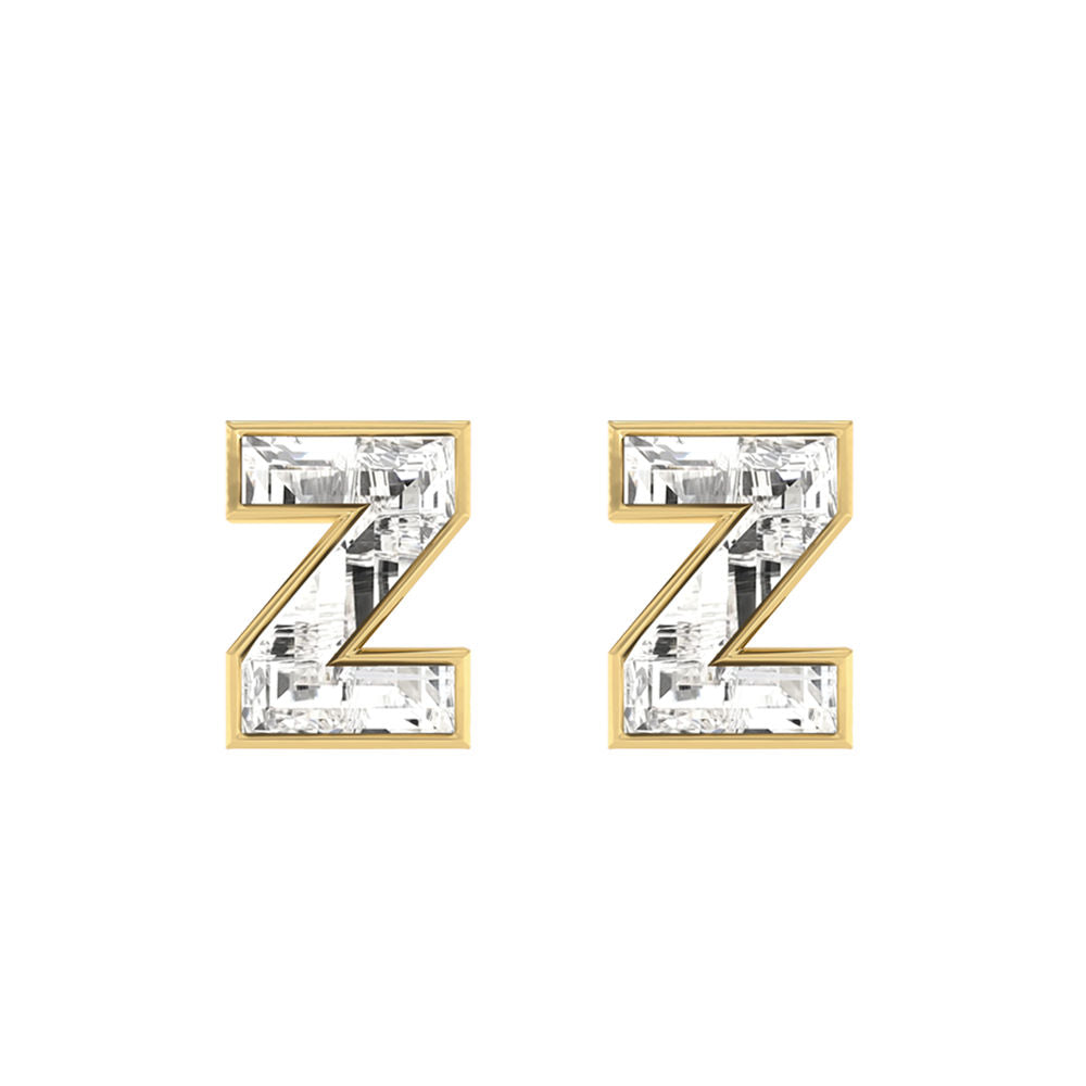 Alfabet Bogstav Z 18K Guld, Hvidguld eller Rosaguld Ørestikker m. Solitaire Lab-Grown Diamant