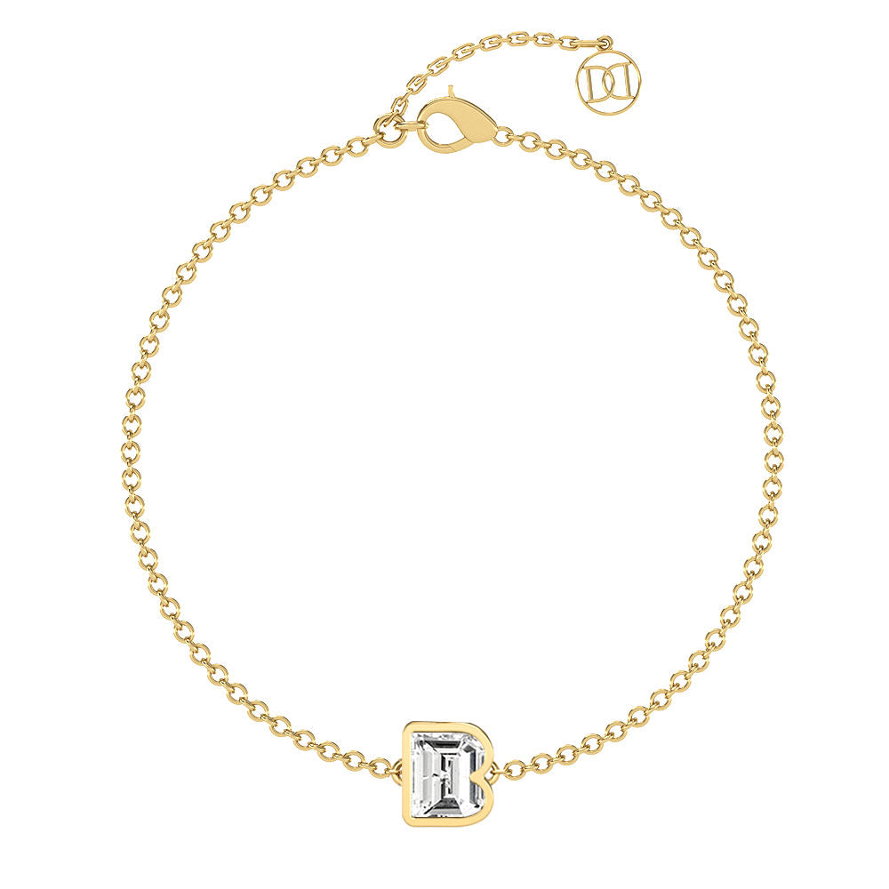 Alphabet Initial B 18K Gold, Rosegold or Whitegold Bracelet w. Solitaire Lab-Grown Diamond