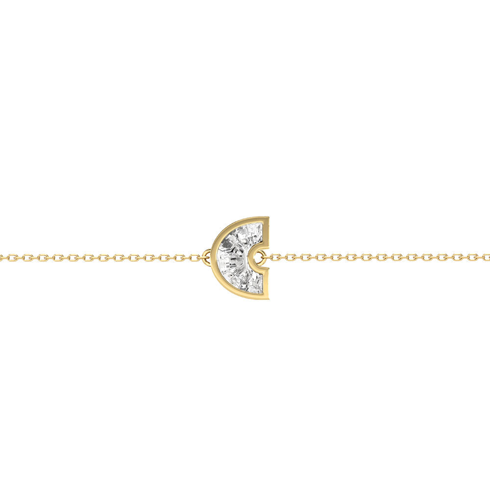 Alphabet Initial C 18K Gold, Rosegold or Whitegold Bracelet w. Solitaire Lab-Grown Diamond