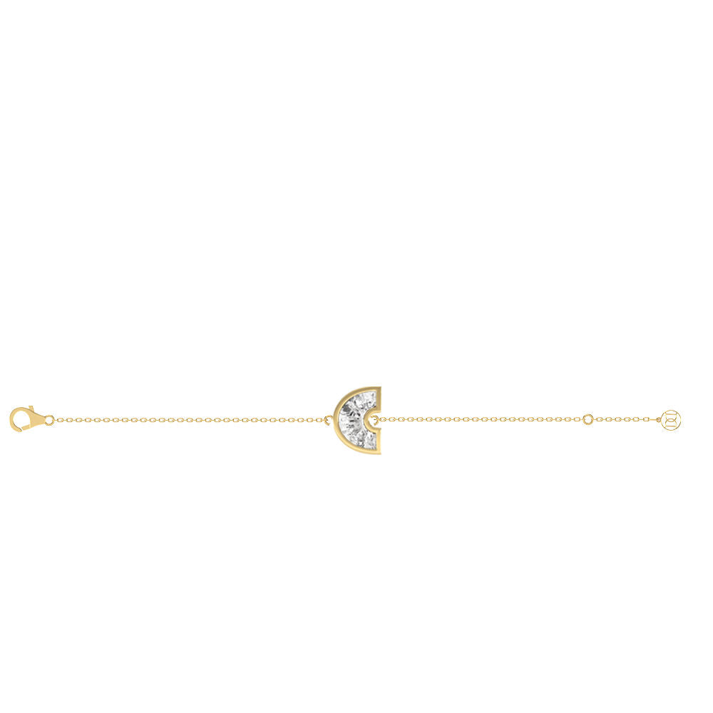 Alphabet Initial C 18K Gold, Rosegold or Whitegold Bracelet w. Solitaire Lab-Grown Diamond